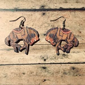 Western Style Bucking Horse Wooden Earrings